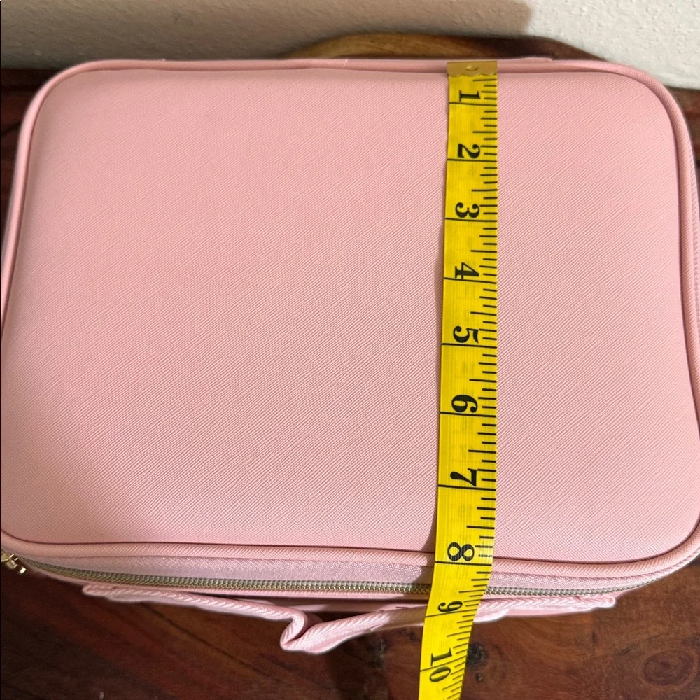 Cosmetic Storage Bag With LED Light Partition Organizer Large Travel Pink